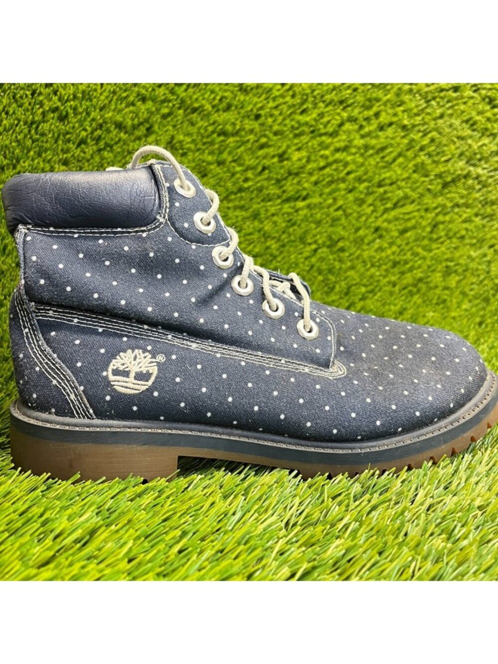 Timberland Polka‎ Dot Boys Size 5.5Y Blue White Outdoor Lace Up Chukka Boots